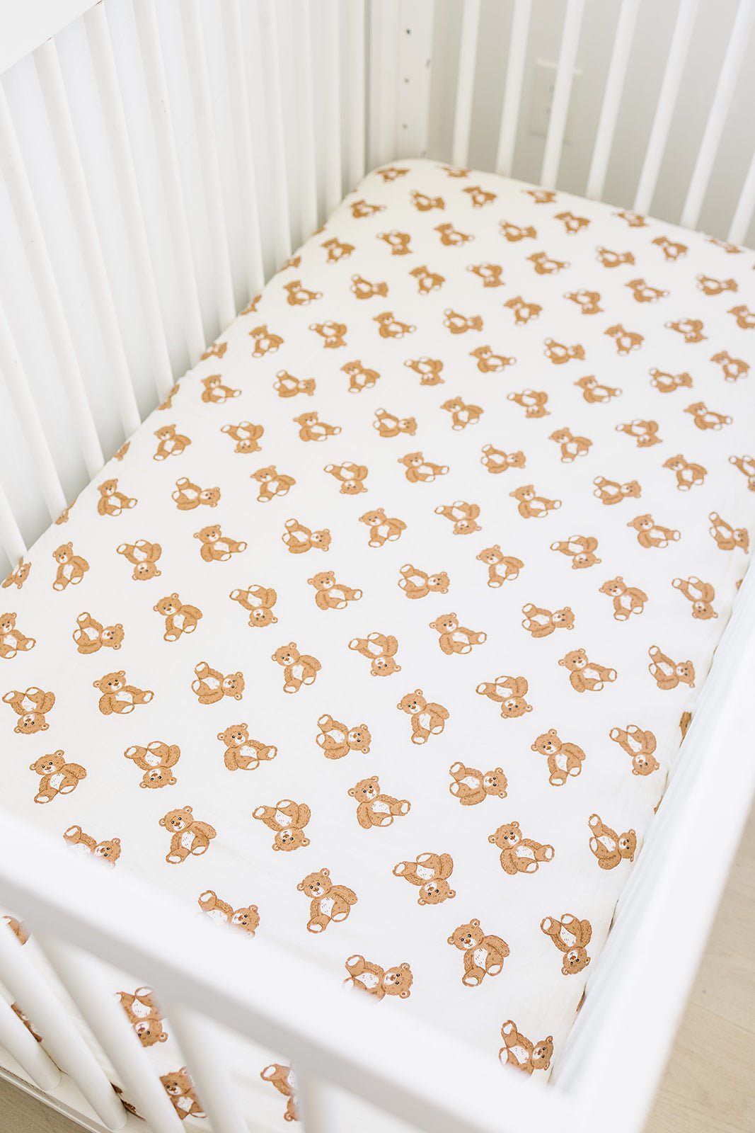 Mebie Baby Teddy Bear Muslin Crib Sheet Neutral Design For Baby Nursery - 
