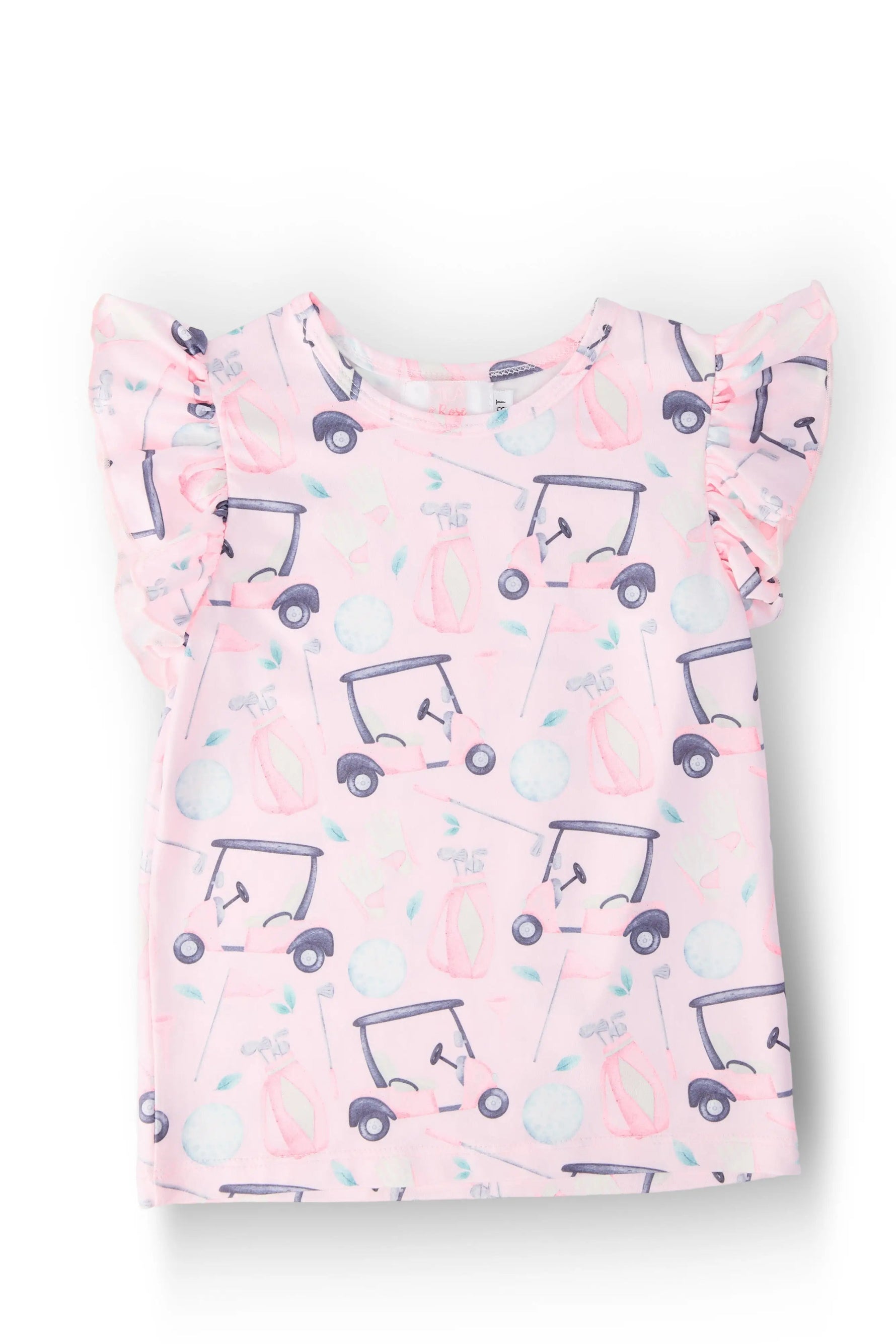Tee Time S/S Ruffle Tee - Sleeve, White, Baby & Toddler Clothing, Pink, Active Shirt | Everetts Place