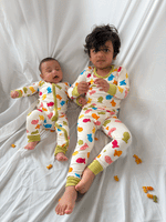 My First Snack Bamboo Pajamas – Green & Pink Lining Toddler PJs by Rayn’s Tiny Stitches