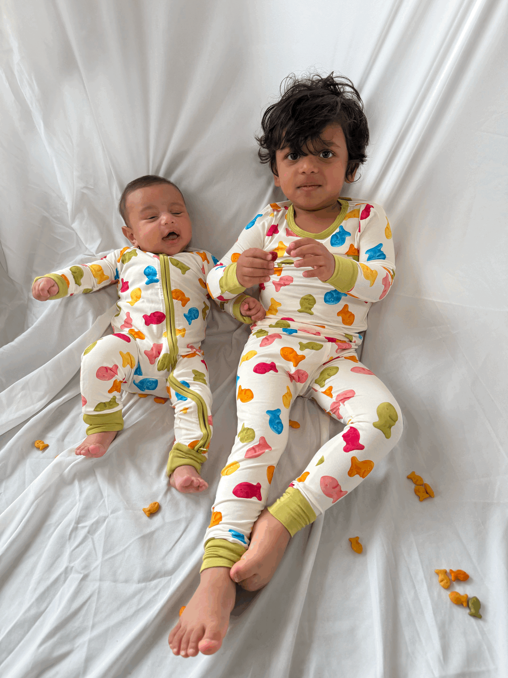 My First Snack Bamboo Pajamas – Green & Pink Lining Toddler PJs by Rayn’s Tiny Stitches