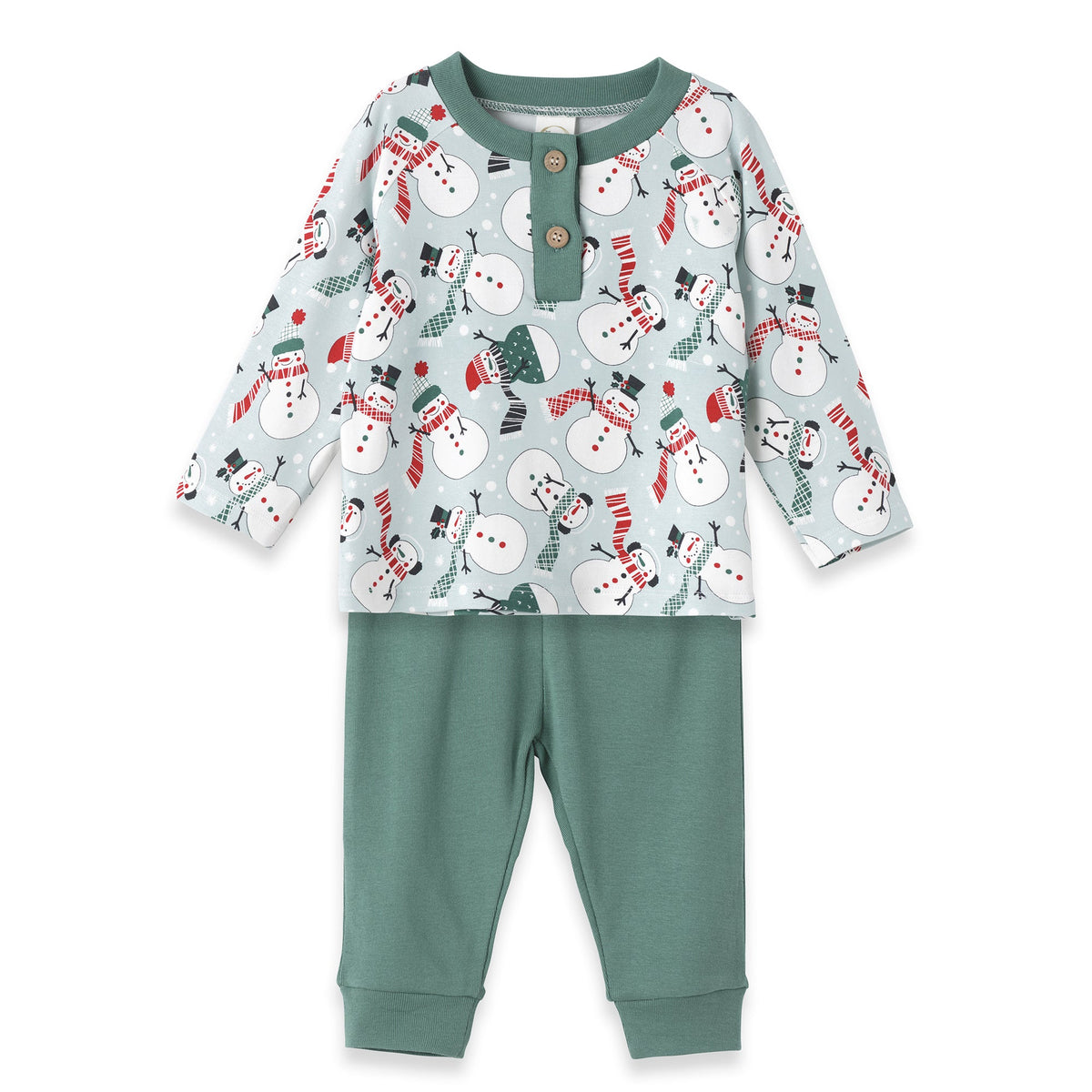 Christmas Snowmen Baby Boy's Bamboo Henley Top & Pants by Tesa Babe