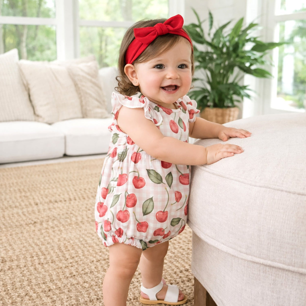Cherry Picnic Baby Girl Bamboo Bubble Romper - Baby & Toddler Clothing, Child, Fruit, Dress, Happiness | Everetts Place