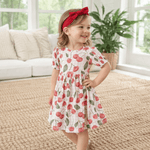Tesa Babe Tesa Babe Cherry Print Dress With Bamboo Spandex And Puff Sleeves For ToddlersEveretts Place