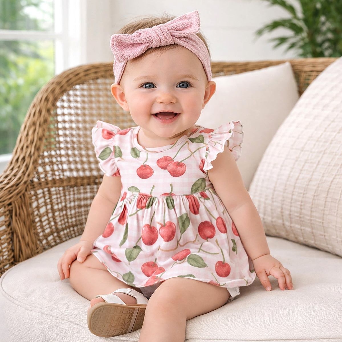 Tesa Babe Tesa Babe Skirted Bodysuit With Cherry Print And Flutter Sleeves For BabiesEveretts Place