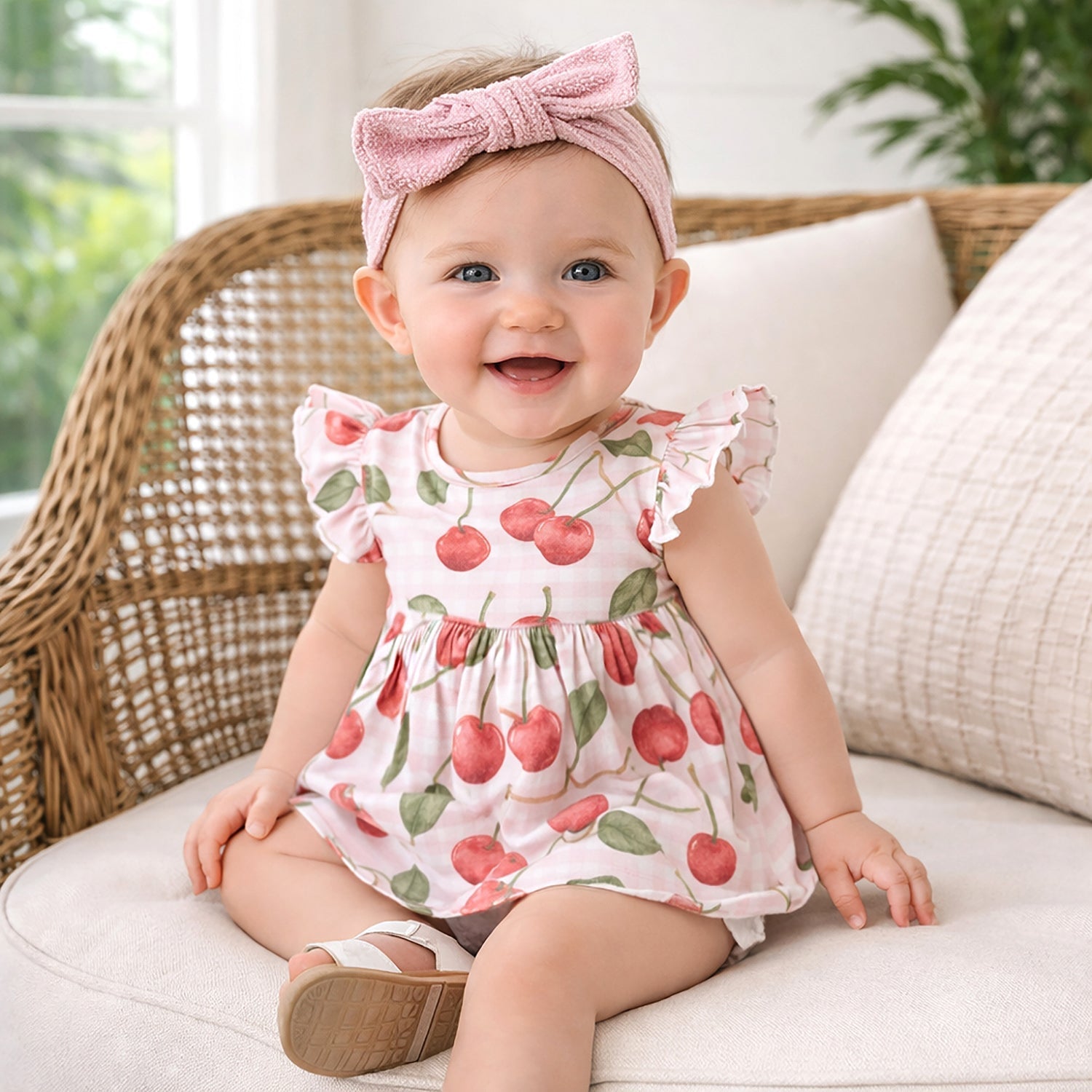 Tesa Babe Tesa Babe Skirted Bodysuit With Cherry Print And Flutter Sleeves For BabiesEveretts Place