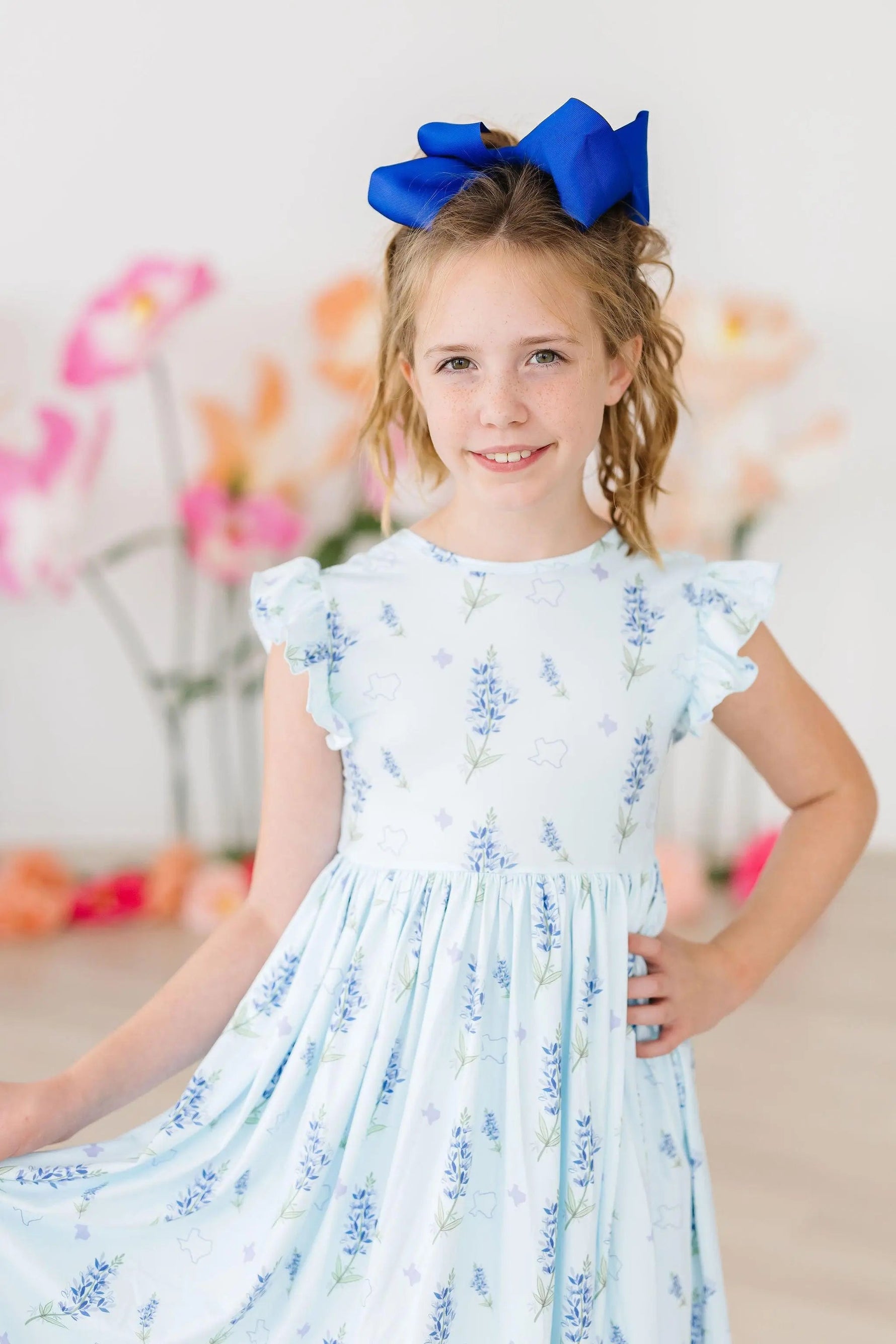 Mila & Rose ® Texas Bluebonnets Flutter Sleeve Twirl Dress - 