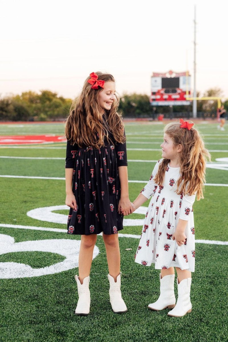 Mila & Rose ® Texas Tech Black Raider Red 3/4 Sleeve Pocket Twirl Dress - 