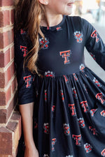 Mila & Rose ® Texas Tech Black Raider Red 3/4 Sleeve Pocket Twirl Dress - 