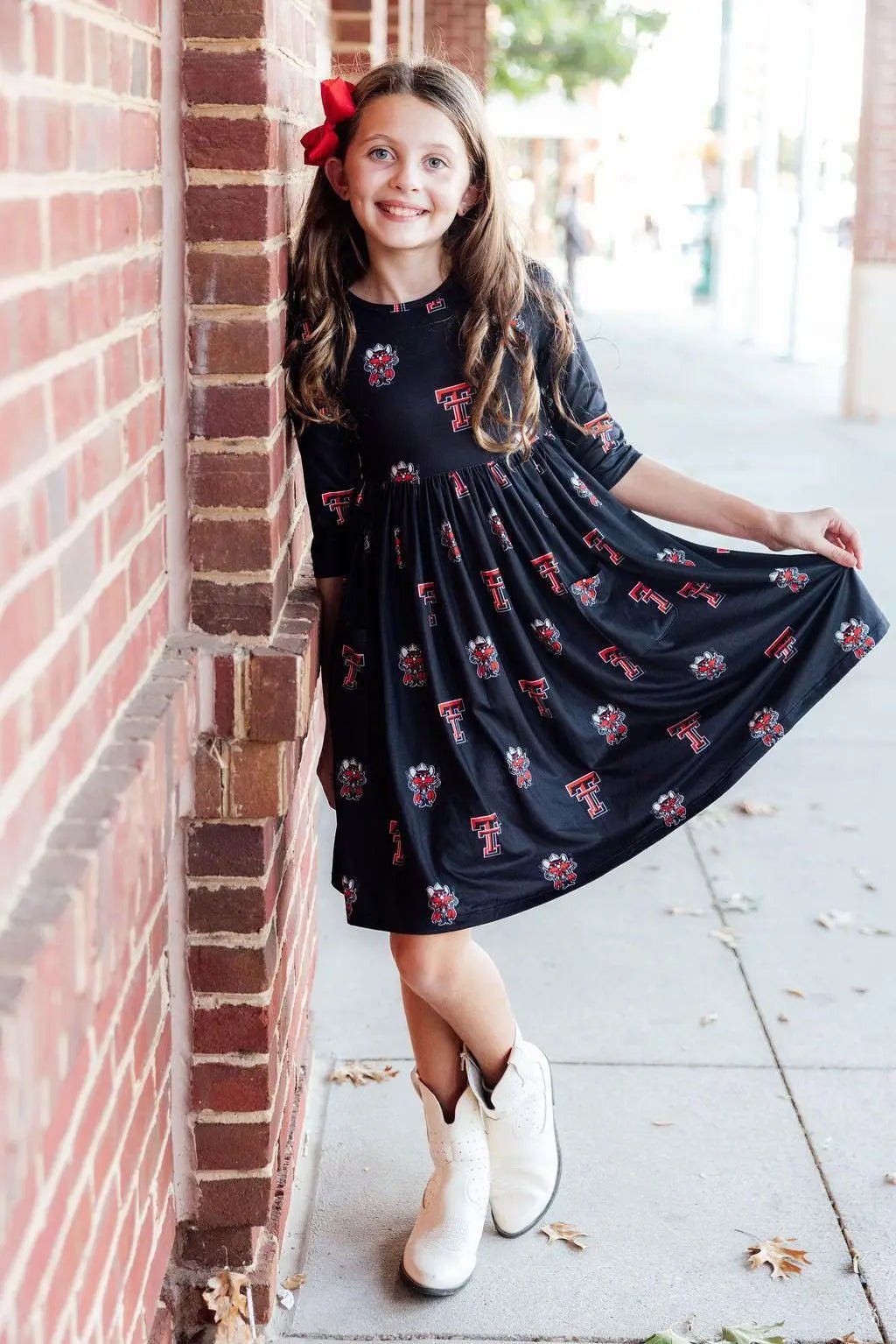 Mila & Rose ® Texas Tech Black Raider Red 3/4 Sleeve Pocket Twirl Dress - 