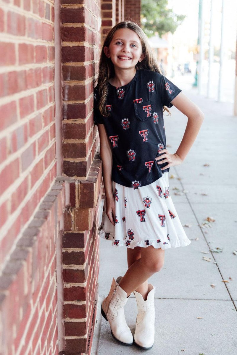 Mila & Rose ® Texas Tech Black Raider Red Ruffle Pocket Tee - 