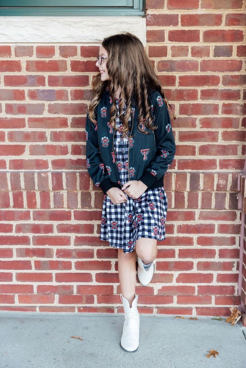 Mila & Rose ® Texas Tech Plaid Raider Red 3/4 Sleeve Pocket Twirl Dress - 