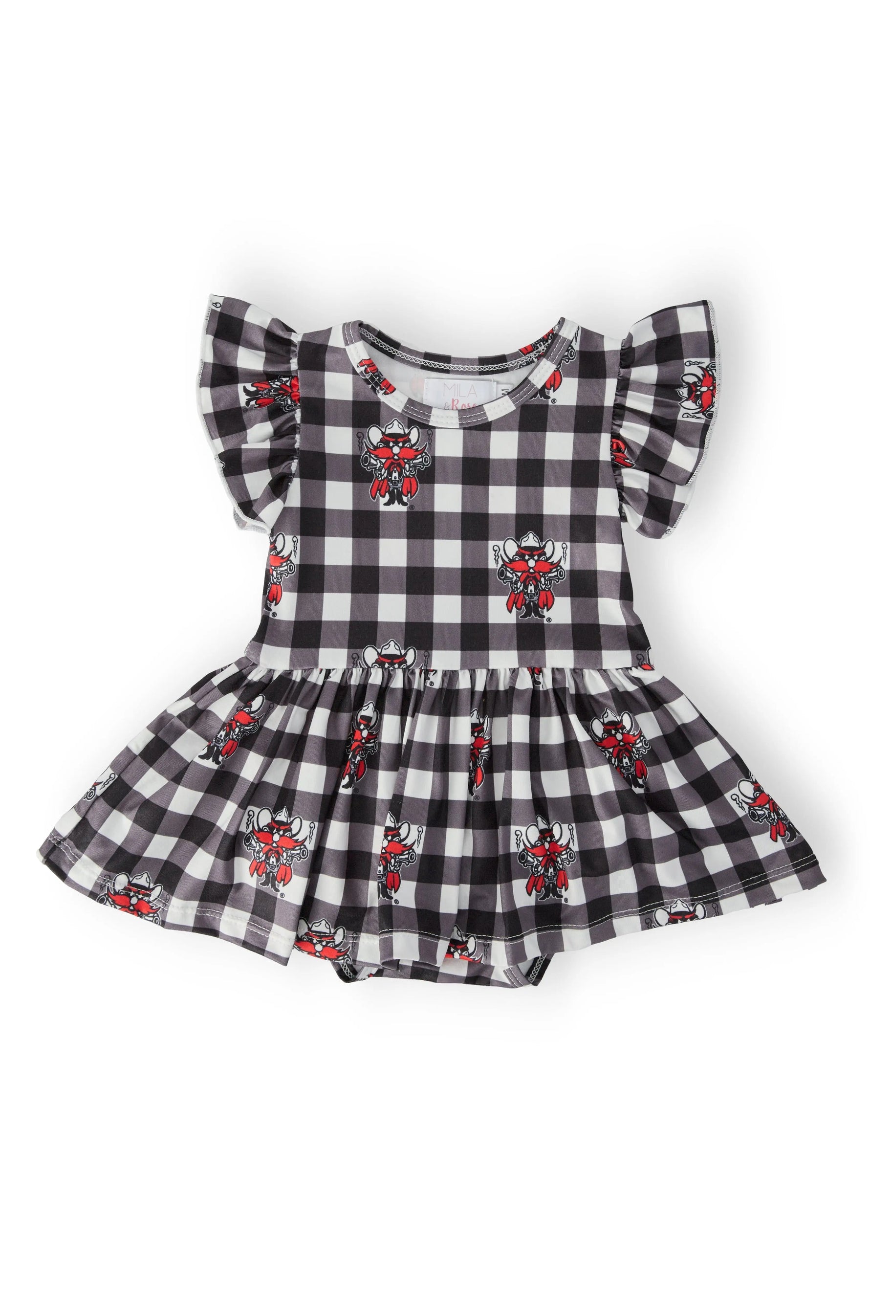 Mila & Rose ® Texas Tech Plaid Raider Red Flutter Twirl Bodysuit For Baby Girls - 