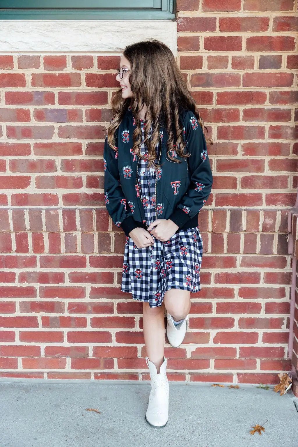 Mila & Rose ® Texas Tech Plaid Raider Red Three Quarter Sleeve Pocket Twirl Dress For Girls - 