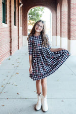 Mila & Rose ® Texas Tech Plaid Raider Red Three Quarter Sleeve Pocket Twirl Dress For Girls - 