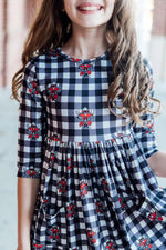 Mila & Rose ® Texas Tech Plaid Raider Red Three Quarter Sleeve Pocket Twirl Dress For Girls - 