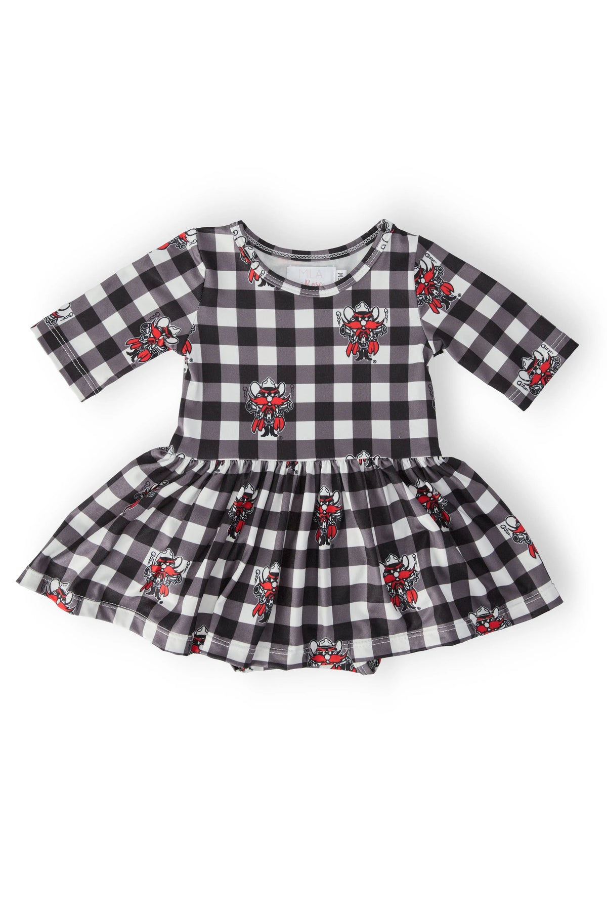 Mila & Rose ® Texas Tech Plaid Raider Red Three Quarter Sleeve Twirl Bodysuit - 