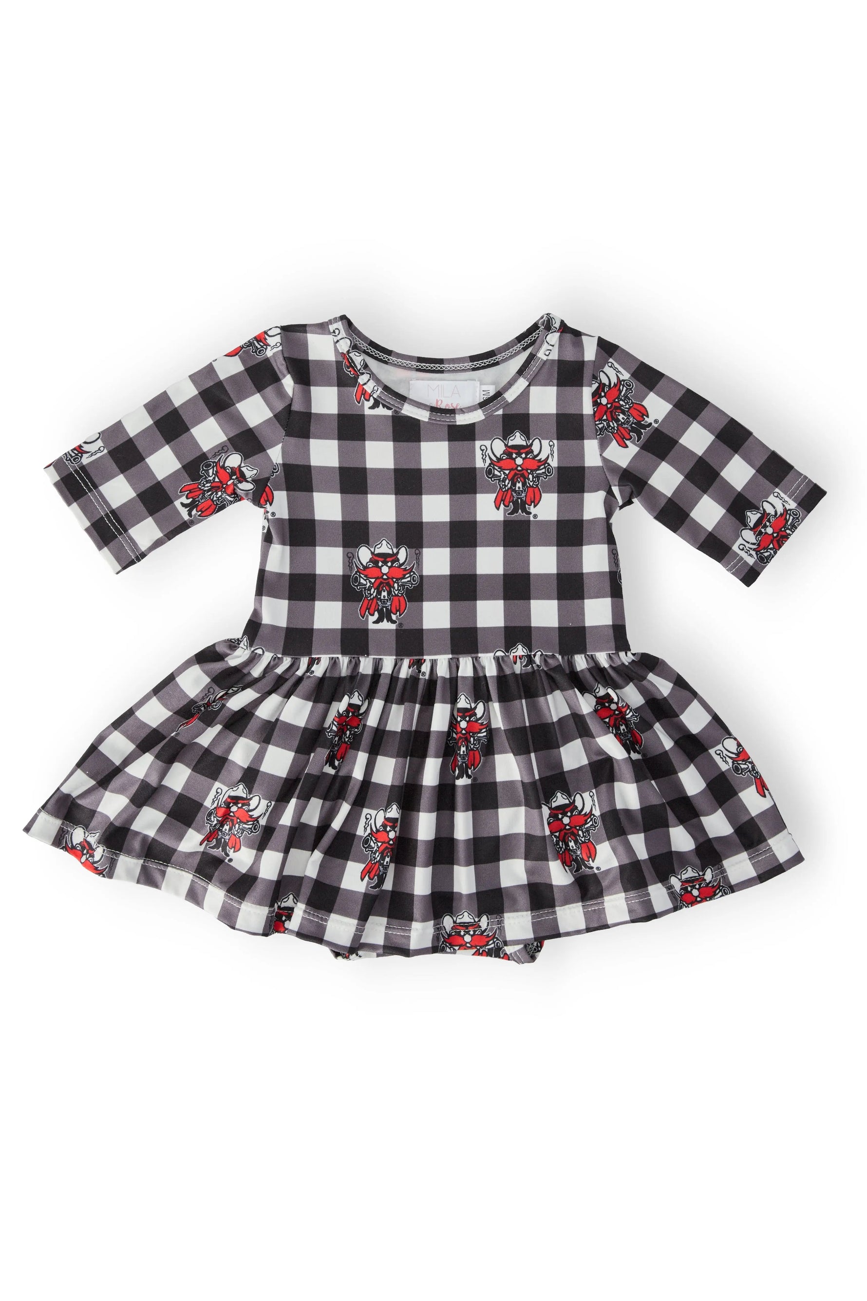 Mila & Rose ® Texas Tech Plaid Raider Red Three Quarter Sleeve Twirl Bodysuit - 