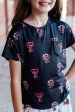 Mila & Rose ® Texas Tech Red Raider Ruffle Pocket Tee For Girls Daily Wear - 
