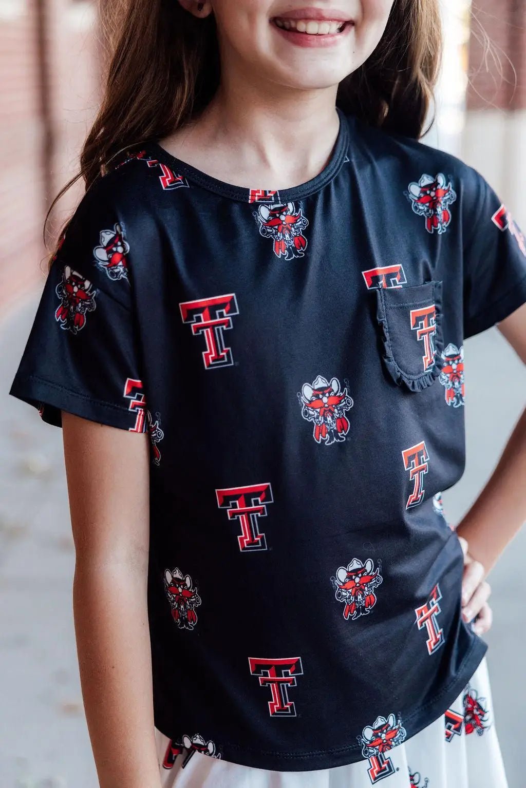 Mila & Rose ® Texas Tech Red Raider Ruffle Pocket Tee For Girls Daily Wear - 