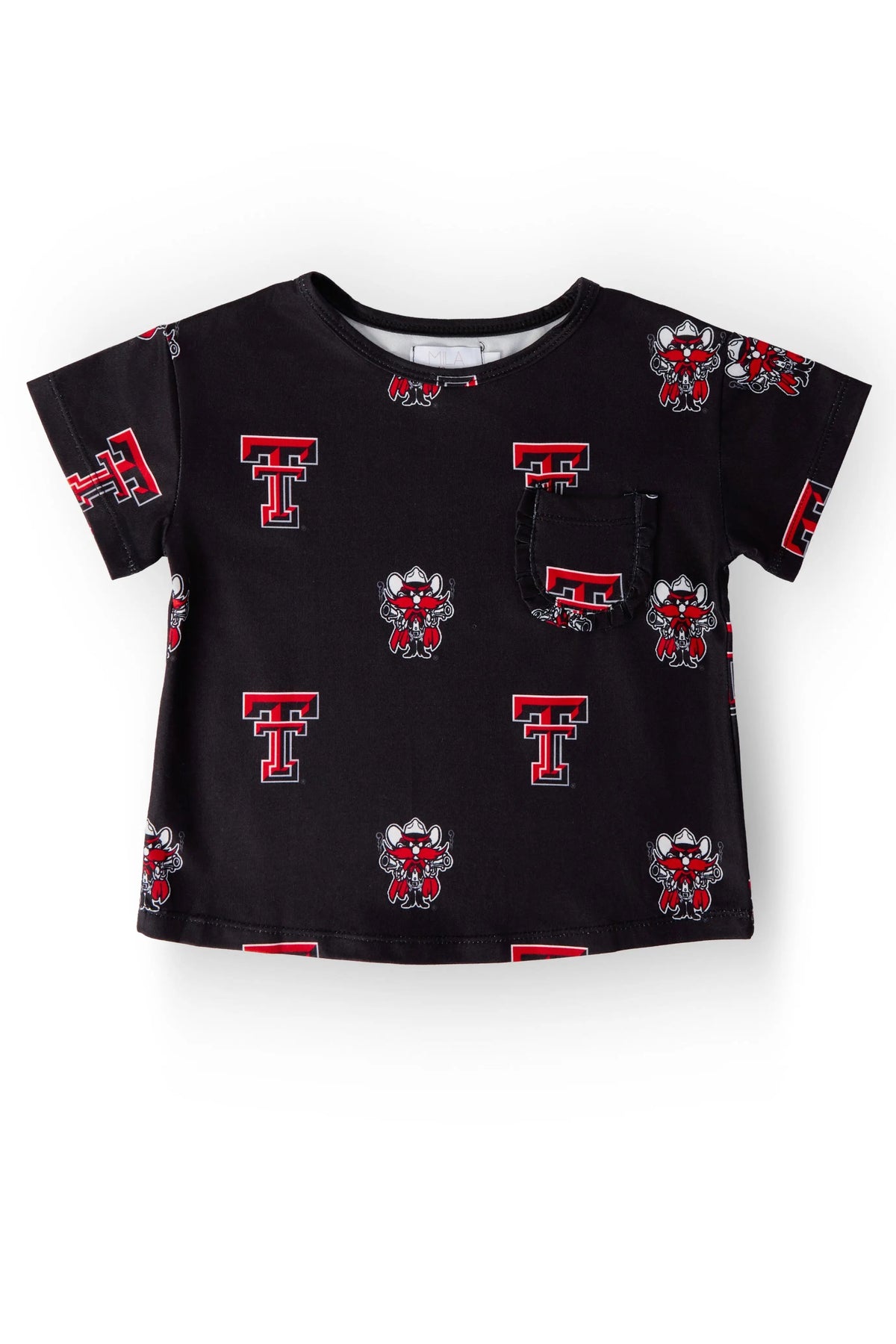 Mila & Rose ® Texas Tech Red Raider Ruffle Pocket Tee For Girls Daily Wear - 