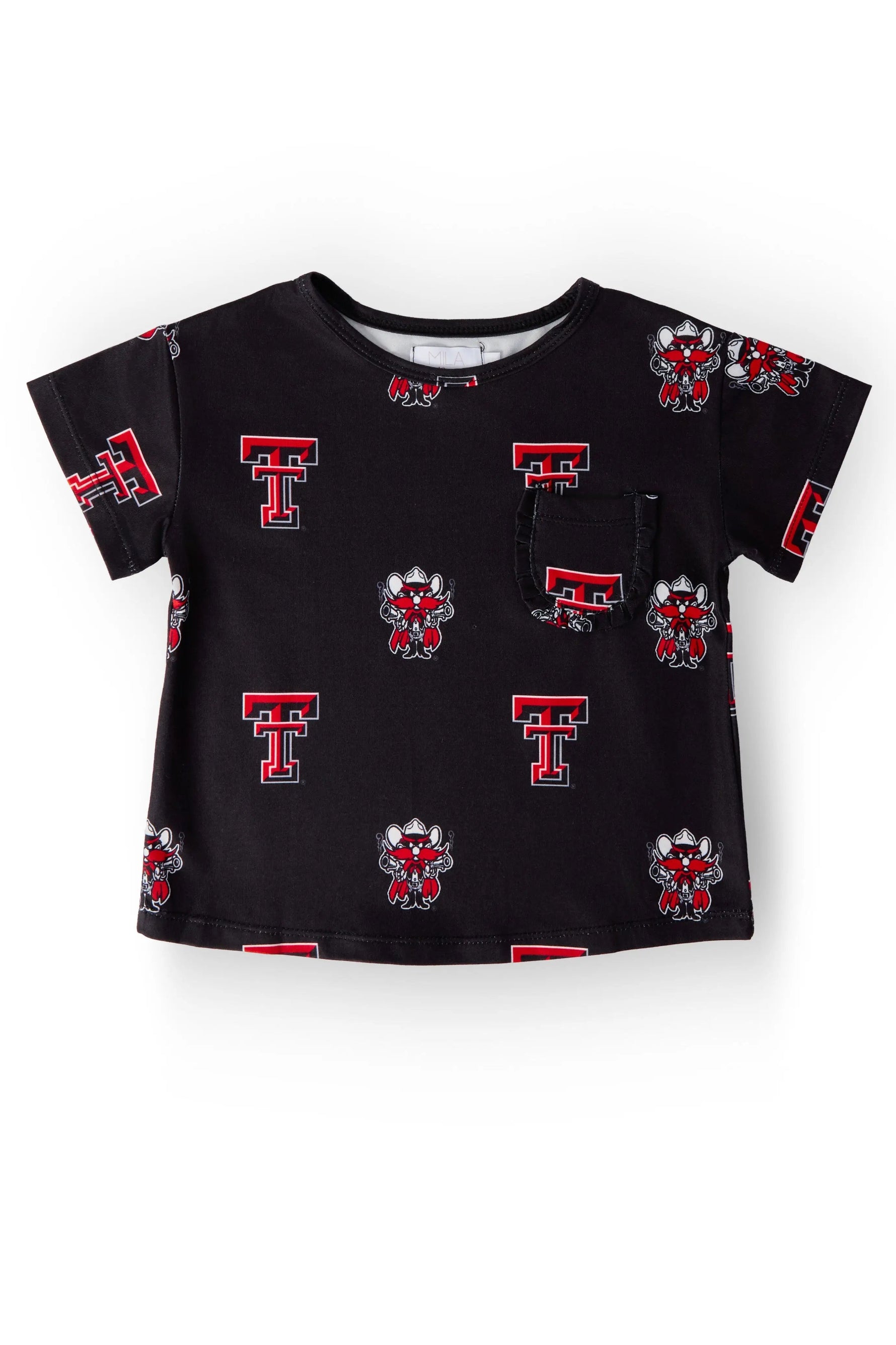 Mila & Rose ® Texas Tech Red Raider Ruffle Pocket Tee For Girls Daily Wear - 