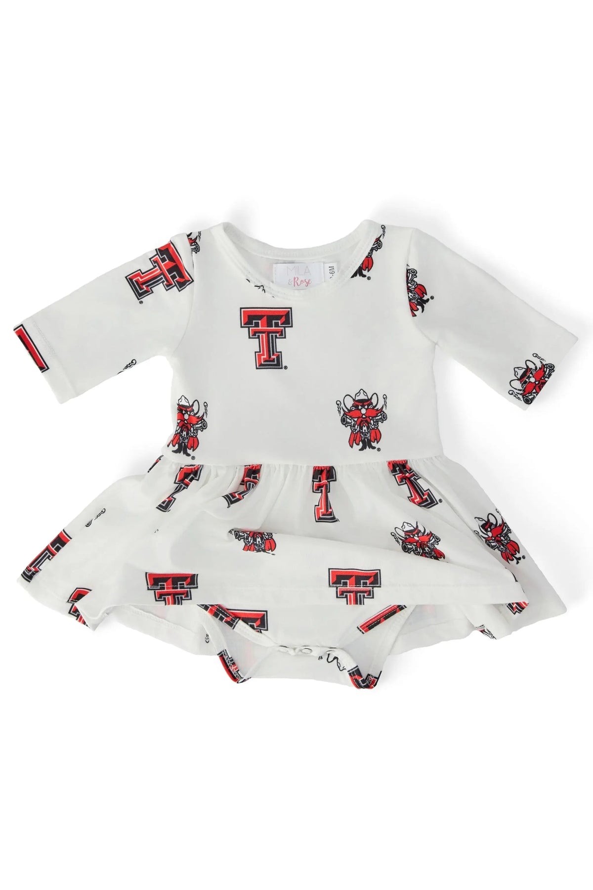 Mila & Rose ® Texas Tech White Raider Red 3/4 Sleeve Twirl Bodysuit - 