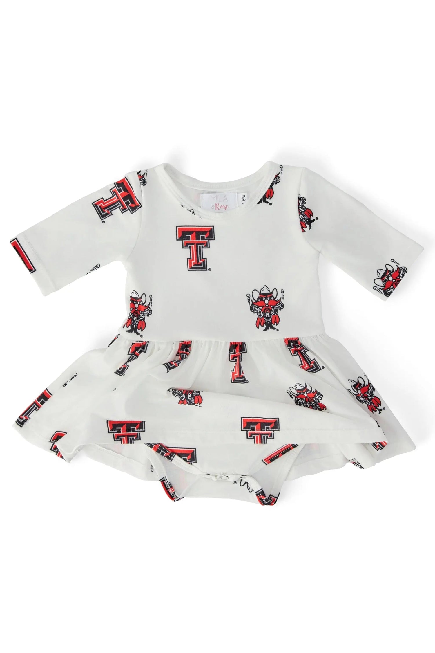 Mila & Rose ® Texas Tech White Raider Red 3/4 Sleeve Twirl Bodysuit - 