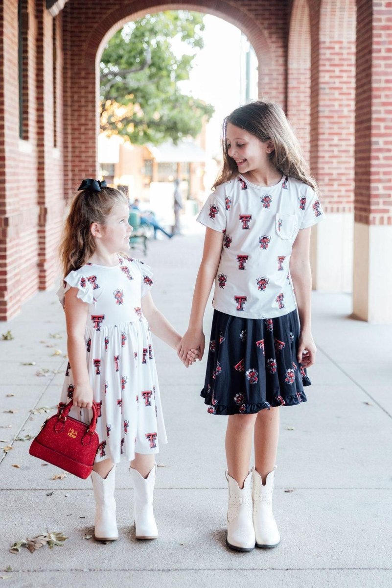 Mila & Rose ® Texas Tech White Raider Red Flutter Twirl Dress - 