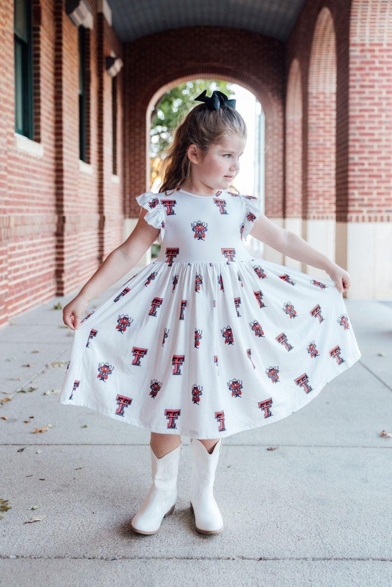 Mila & Rose ® Texas Tech White Raider Red Flutter Twirl Dress - 