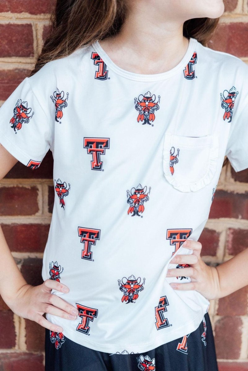 Mila & Rose ® Texas Tech White Raider Red Ruffle Pocket Tee - 