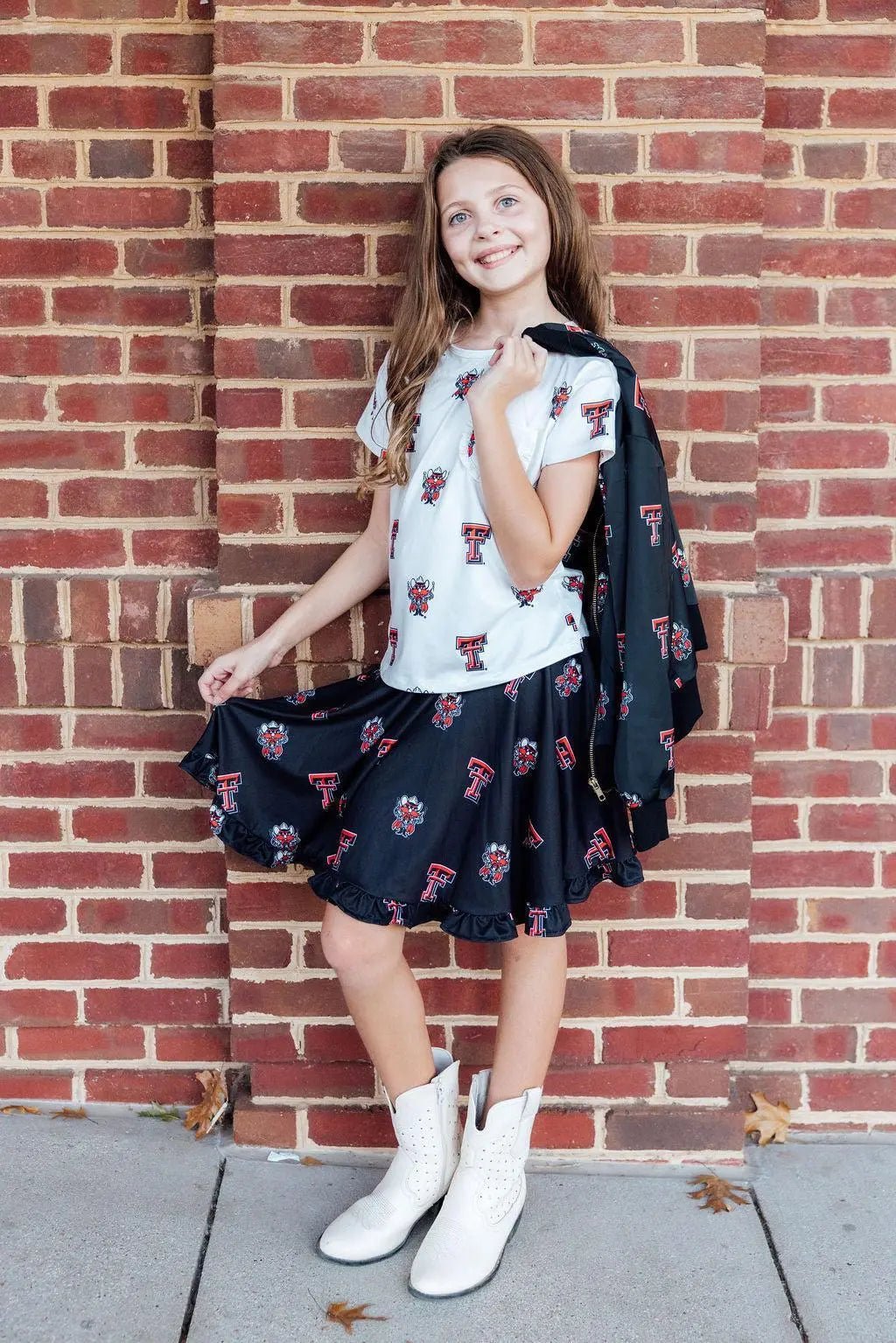 Mila & Rose ® Texas Tech White Raider Red Ruffle Pocket Tee - 