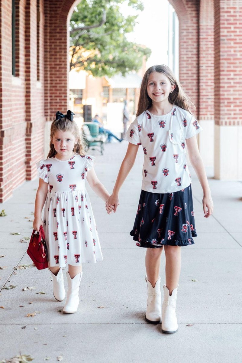Mila & Rose ® Texas Tech White Raider Red Ruffle Pocket Tee - 