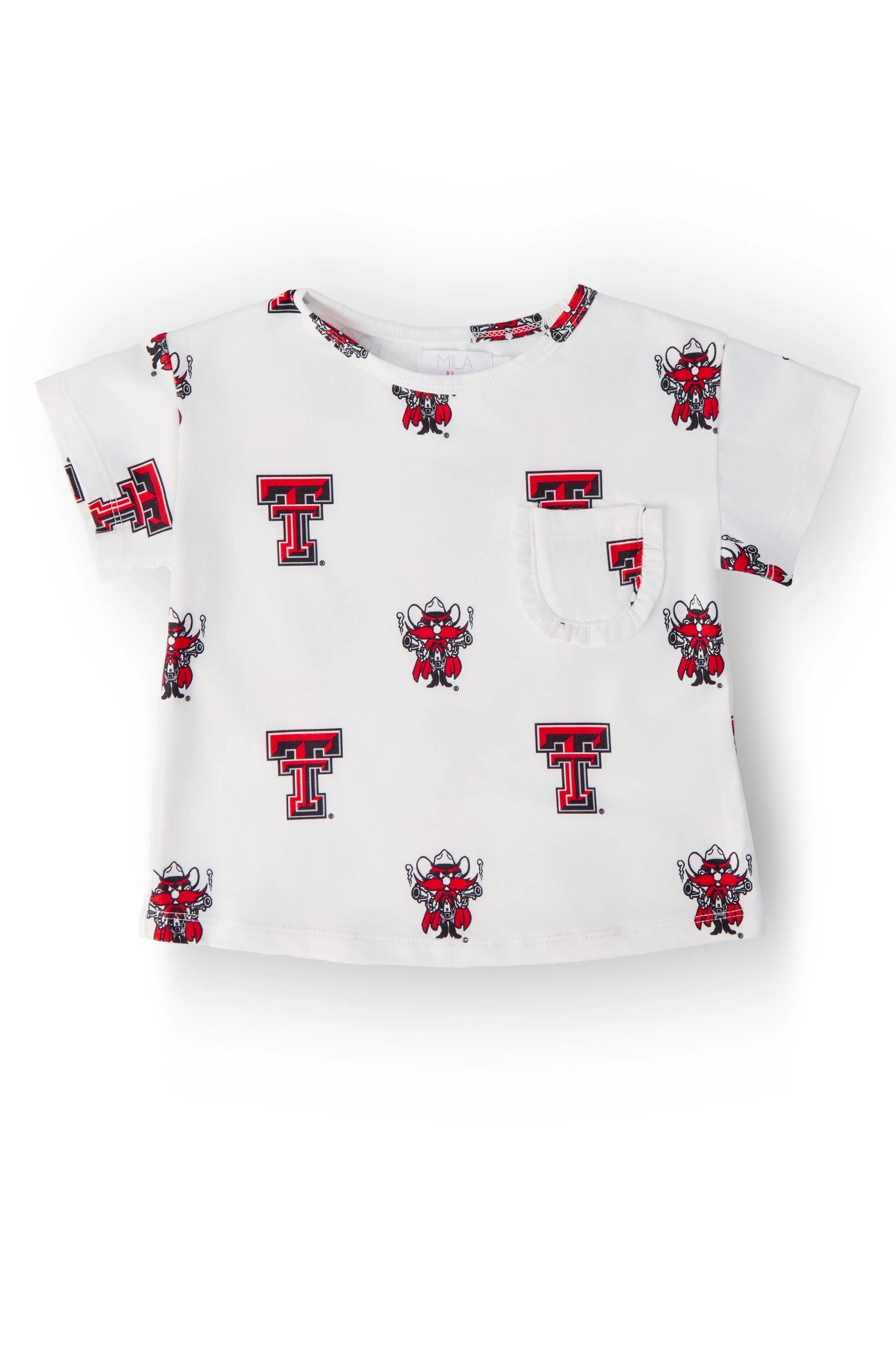 Mila & Rose ® Texas Tech White Raider Red Ruffle Pocket Tee - 