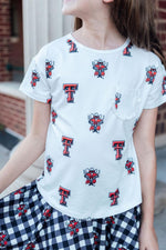 Mila & Rose ® Texas Tech White Raider Red Ruffle Pocket Tee - 