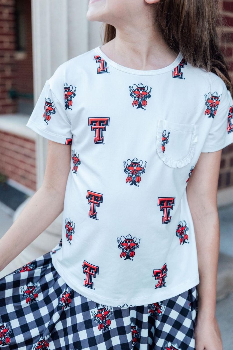 Mila & Rose ® Texas Tech White Raider Red Ruffle Pocket Tee - 