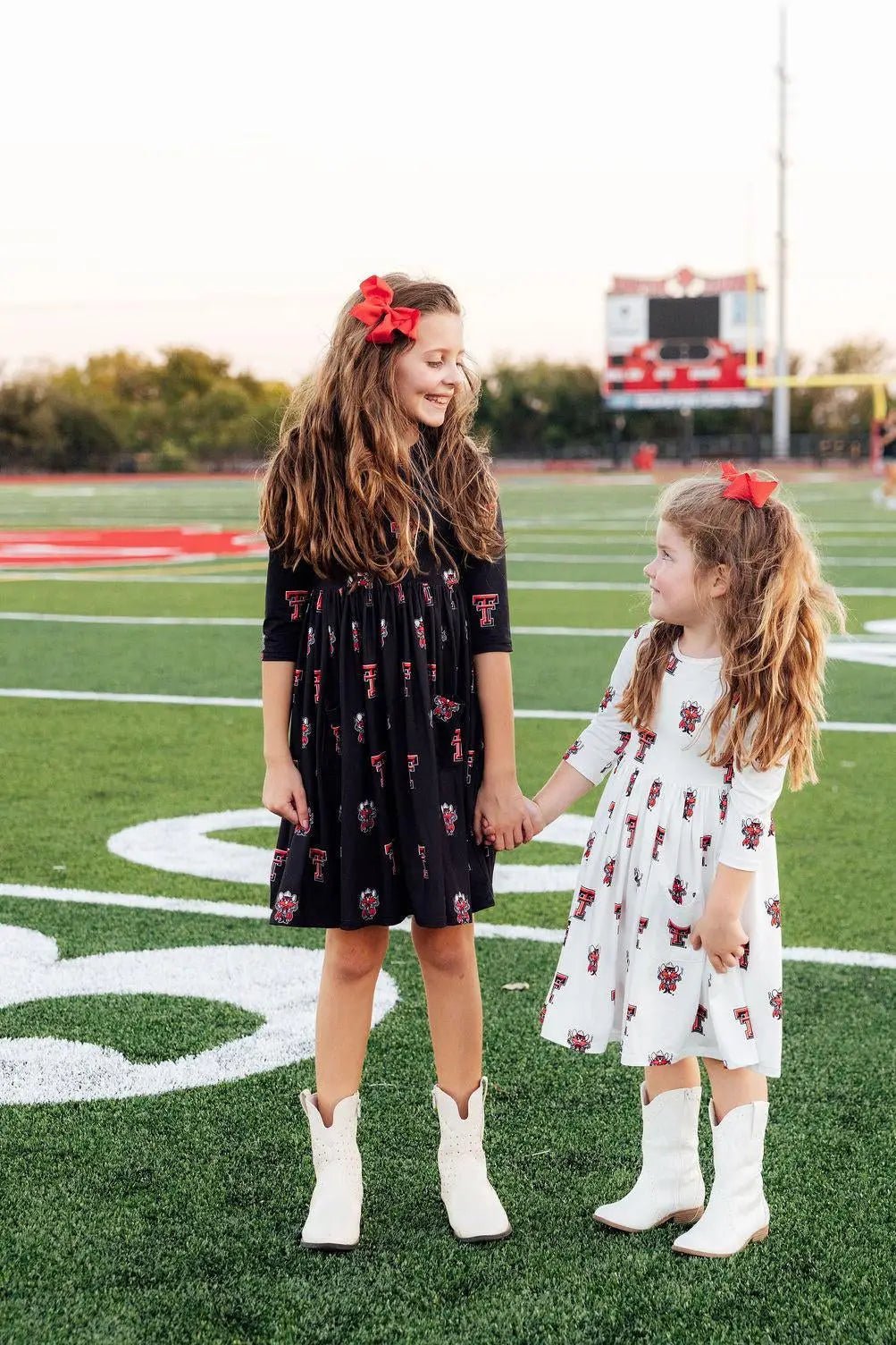 Mila & Rose ® Texas Tech White Raider Red Three Quarter Sleeve Pocket Twirl Dress for Girls - 