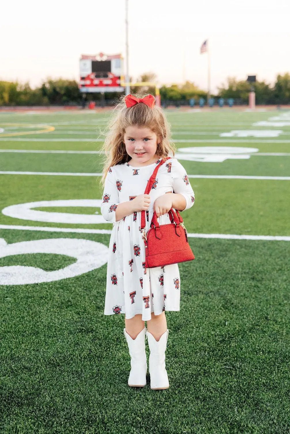 Mila & Rose ® Texas Tech White Raider Red Three Quarter Sleeve Pocket Twirl Dress for Girls - 