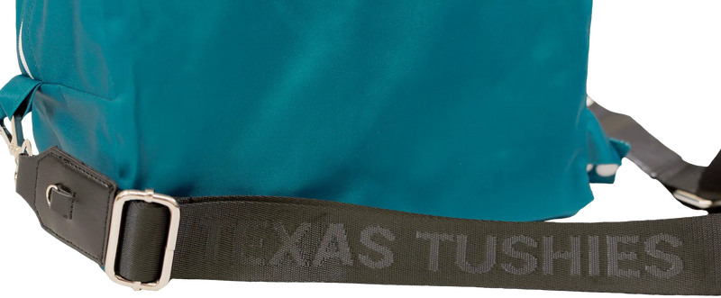 Texas Tushies Exclusive Pod Strap with adjustable black strap and silver hardware.