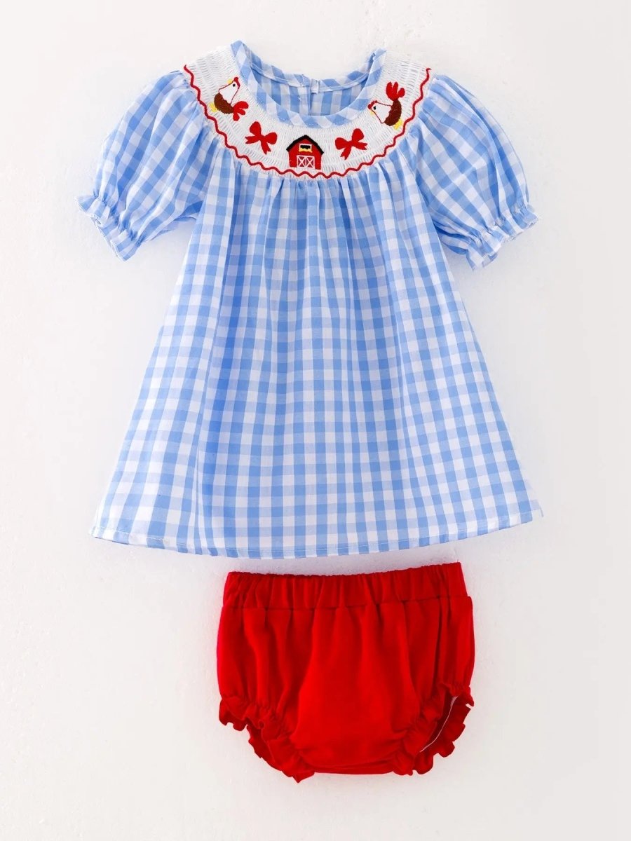 Rylee Faith Designs Thanksgiving Farm Smocking Embroidered Girls Outfits - Everetts Place Boutique - 