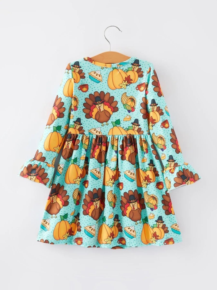 Rylee Faith Designs Thanksgiving Print Girls Dress for Holiday Cheer and Family Gatherings - Everetts Place Boutique - 