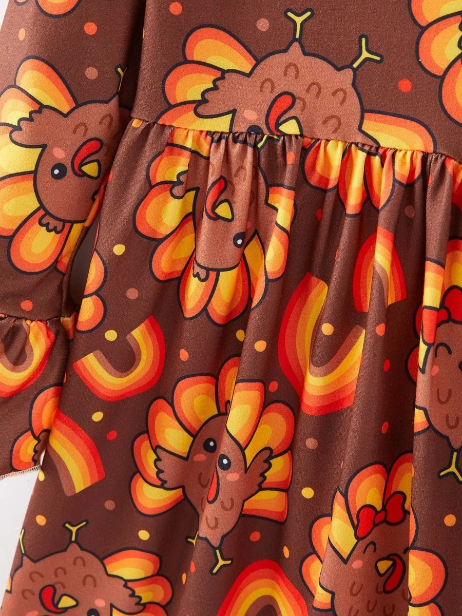 Rylee Faith Designs Thanksgiving Turkey Rainbow Print Girls Dress - Everetts Place Boutique - 