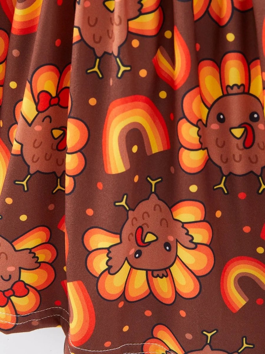 Rylee Faith Designs Thanksgiving Turkey Rainbow Print Girls Dress - Everetts Place Boutique - 