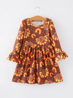 Rylee Faith Designs Thanksgiving Turkey Rainbow Print Girls Dress - Everetts Place Boutique - 