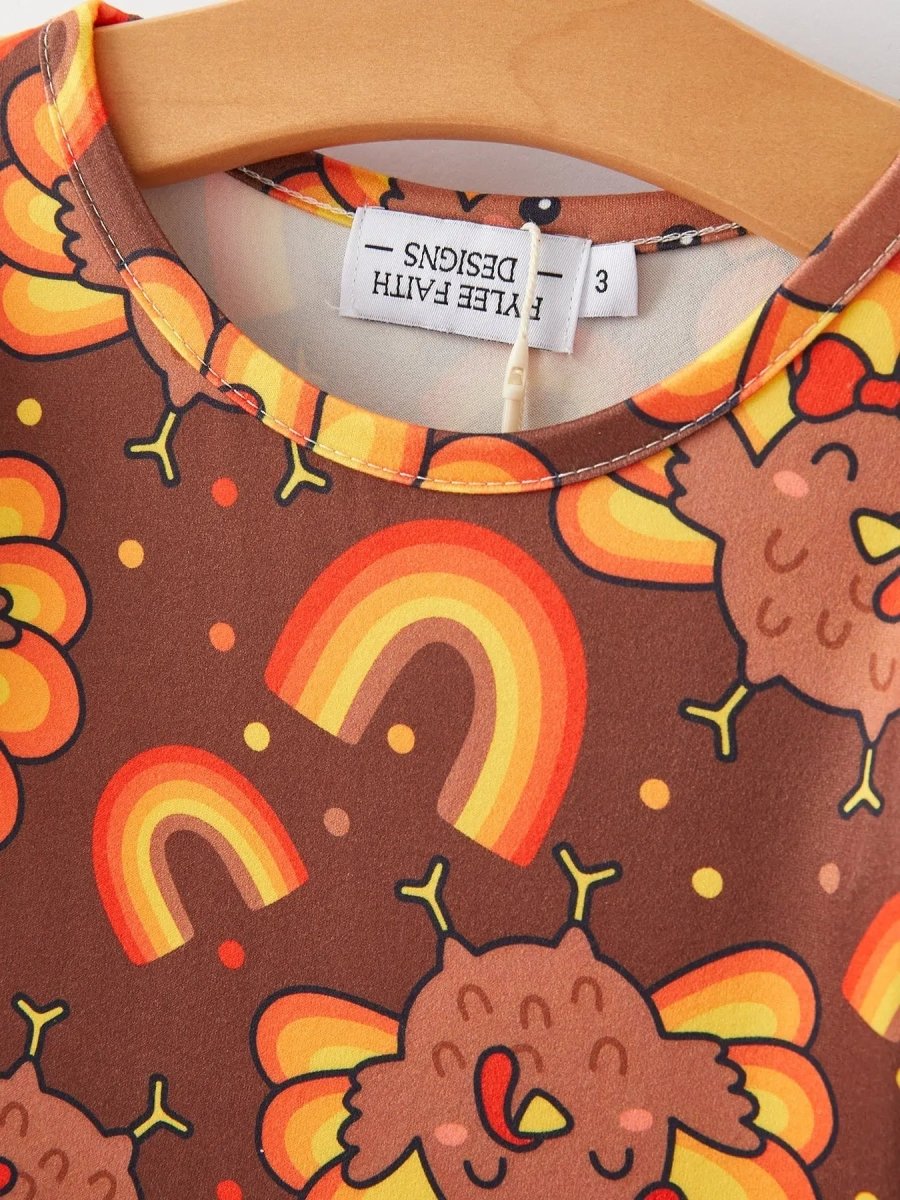 Rylee Faith Designs Thanksgiving Turkey Rainbow Print Girls Dress - Everetts Place Boutique - 