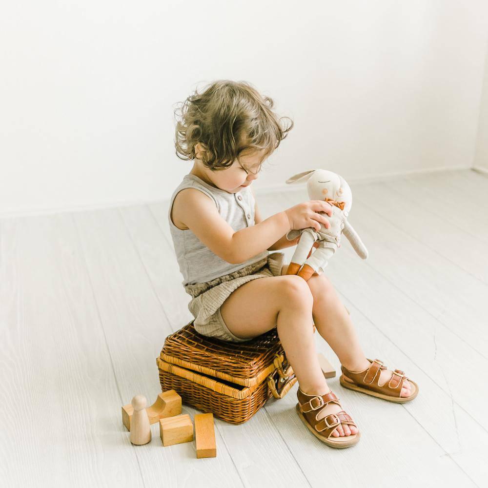 Little Love Bug Co. The Charley organic baby moccasins, soft brown leather.