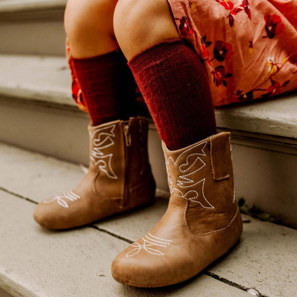 Little Love Bug Co. The Cowboy Boot brown soft sole baby shoes.
