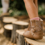Little Love Bug Co. baby cowboy boots, soft sole, brown vegan leather.