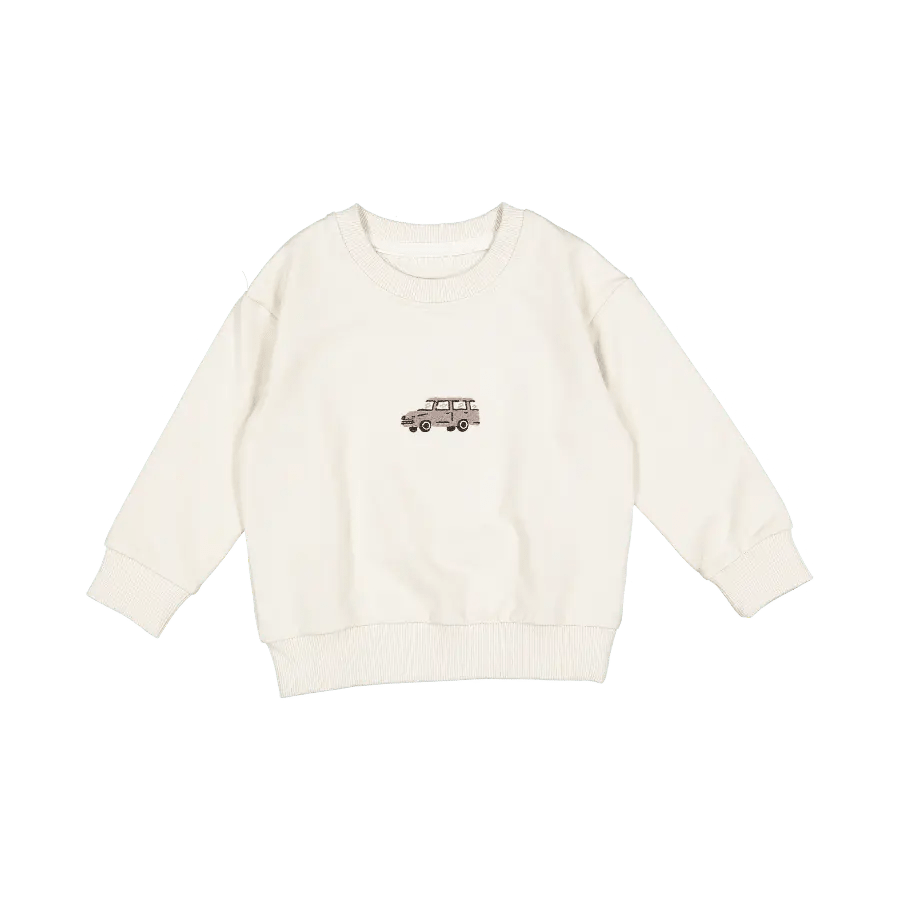 The Embroidered Sweatshirt - Vintage Car - Sleeve, White, Textile, Active Shirt, Long-sleeved T-shirt | Everetts Place