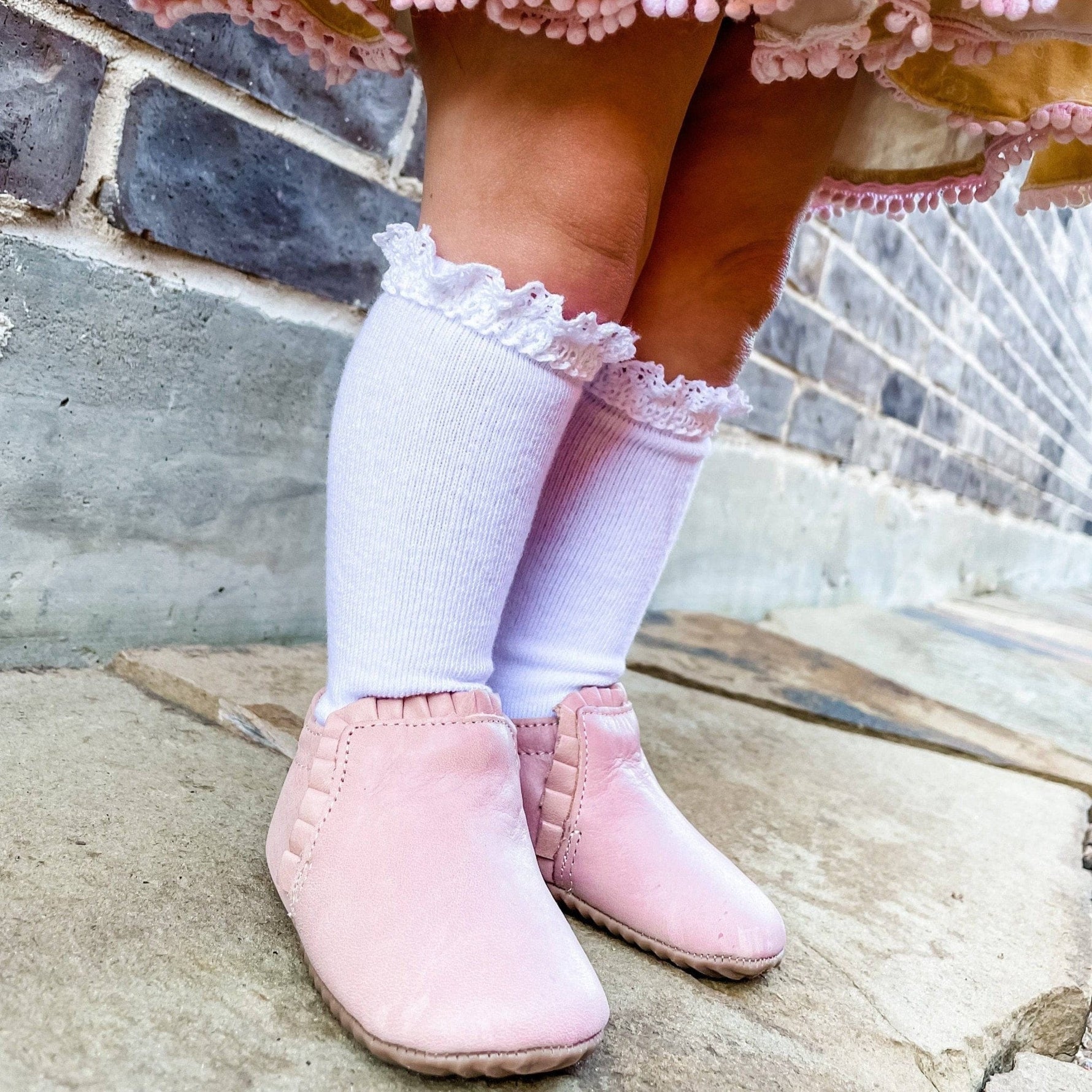 Little Love Bug Co. The Mila organic leather baby moccasins, neutral color.