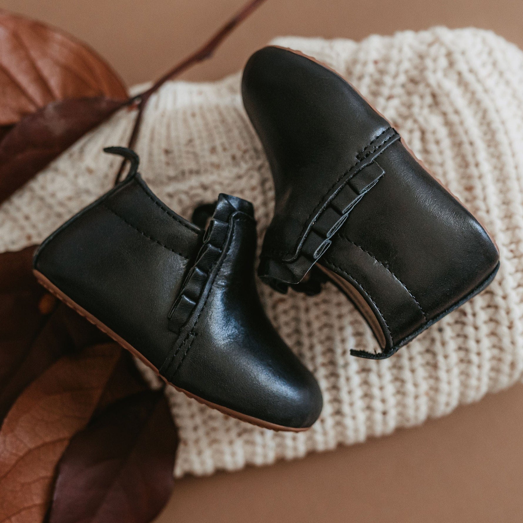 Little Love Bug Co. The Mila soft sole organic leather baby moccasins, tan